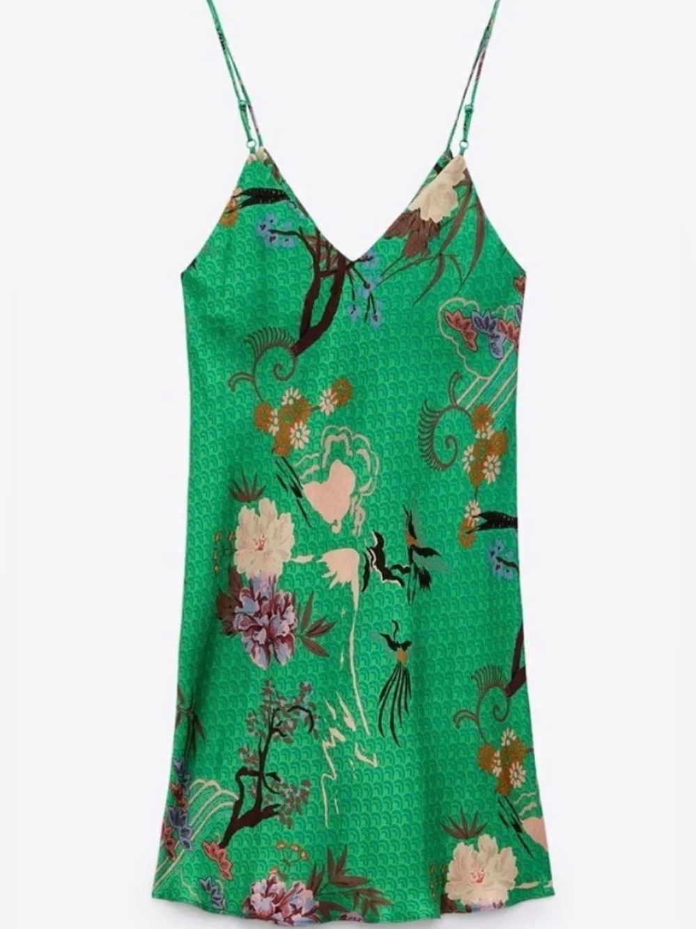 Zara floral print satin slip dress spaghetti straps and a ruched V-neckline. - Picture 3 of 8